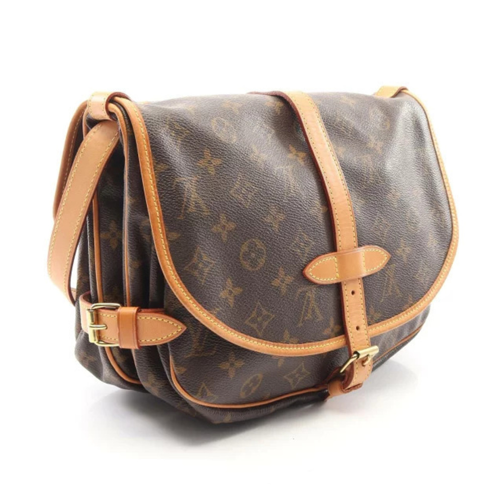 Louis Vuitton Monogram Bag Saumur Brown Canvas Leather Shoulder Brown